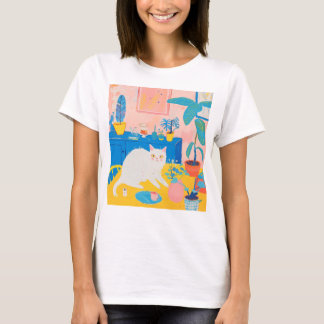 T-shirt avec un chat blanc sur la table