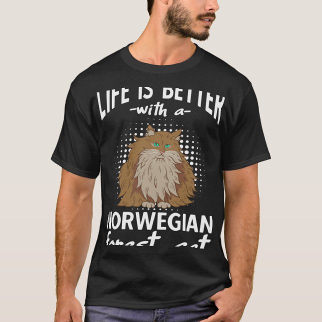 T-shirt Avec un chat de la forêt norvégienne (Devant)