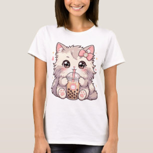 T-shirt avec un chat mignon Kawaii buvant du thé a
