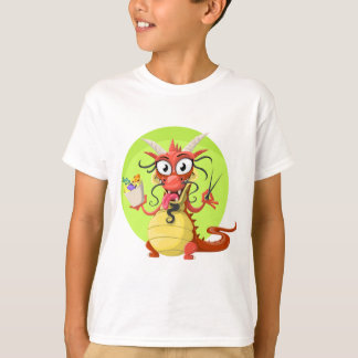 T-Shirt avec un dragon gloutonneux. Maglietta bamb