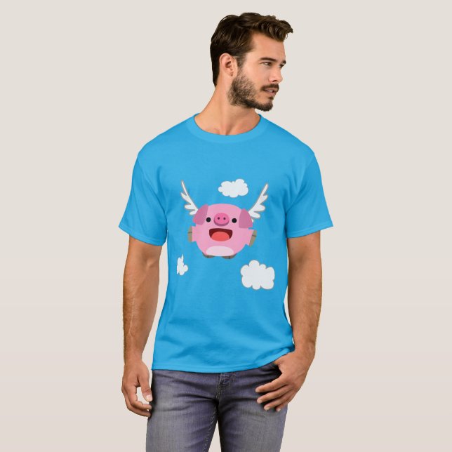 T-shirt avec un mignon cochon de dessin animé vola (Devant entier)