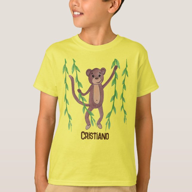 T-shirt avec un singe se balançant sur des vignes  (Devant)