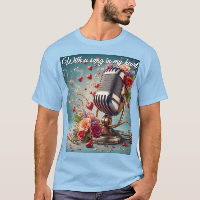 T-shirt Avec Une Chanson Dans Mon Coeur - Microphone Rétro (Devant)