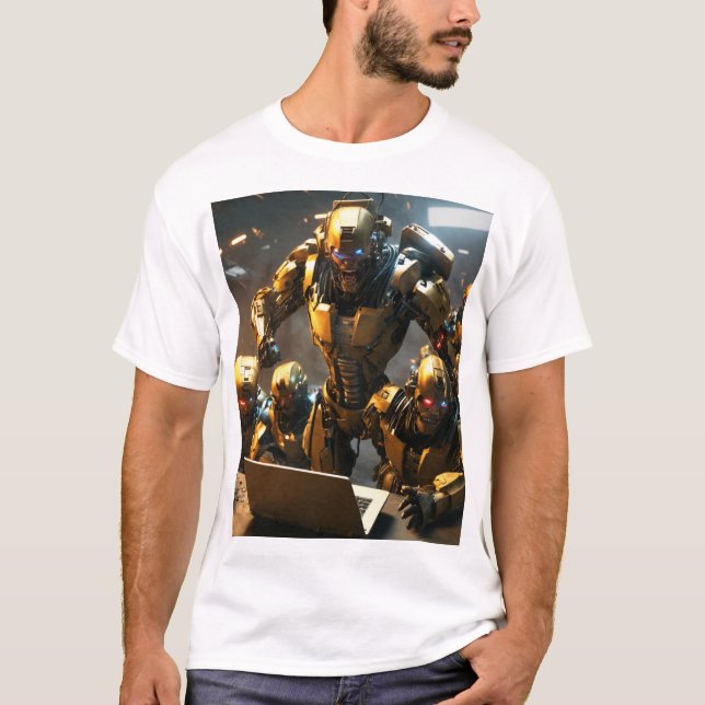 T-shirt Avengers vs Cyborgs - Futuristic City Battle Tee (Devant)