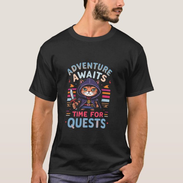 T-shirt Aventure ATTEND LE TEMPS POUR LES QUÊTES Chat d'av (Devant)