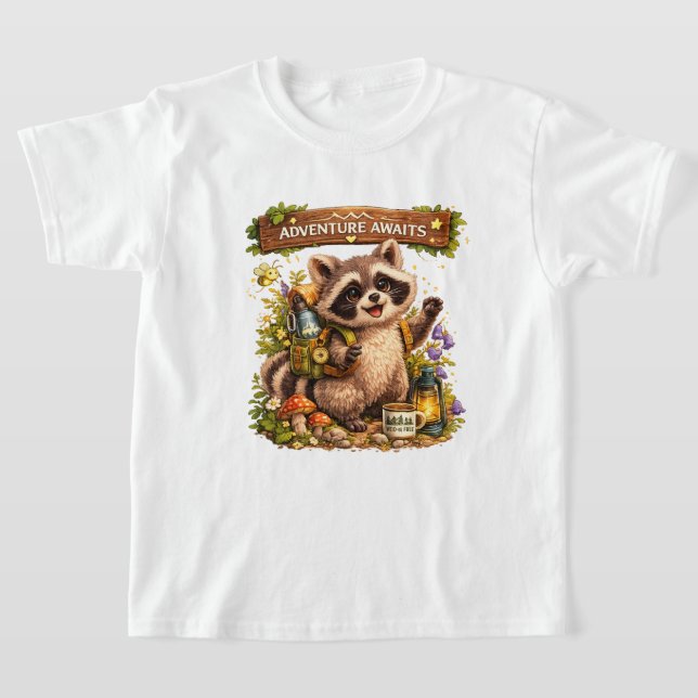 T-shirt Aventure de camping d'été de raton laveur – E de m (Poser)