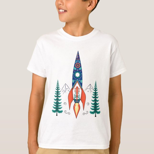 T-shirt Aventure de fusée d'art folklorique – Espace de na (Devant)
