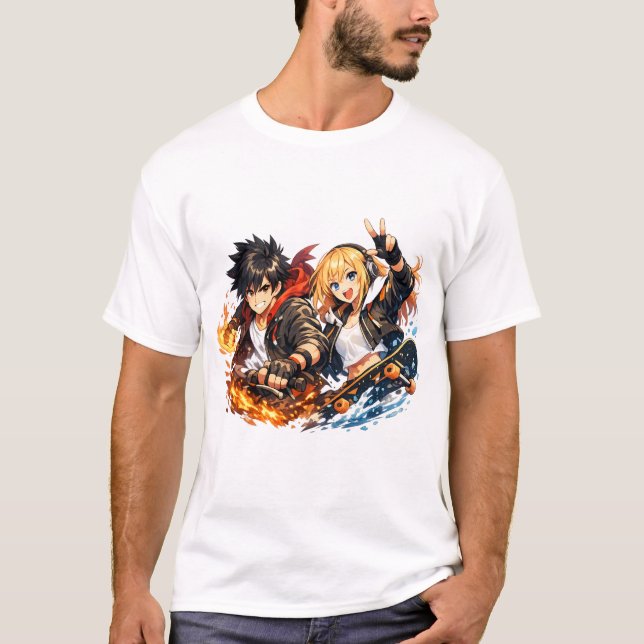 T-shirt Aventure de patinage en duo Fiery Wave (Devant)