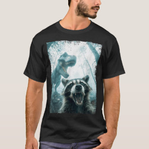 T-shirt Aventure de selfie de raton laveur avec Tyrannosau