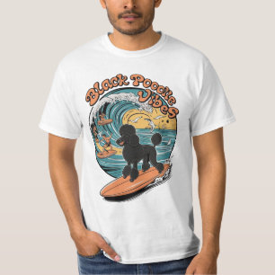 T-shirt Aventure de surf de caniche noire à cheval