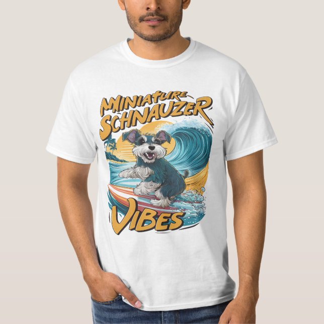 T-shirt Aventure d'équitation miniature Schnauzer surf (Devant)