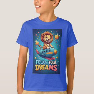 T-shirt 🦁 Aventure en avion Lion mignon Graphique pour en