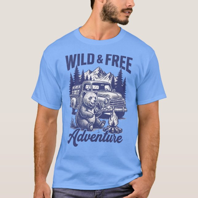T-shirt Aventure Sauvage & Libre – Camping Ours Feu de Cam (Devant)
