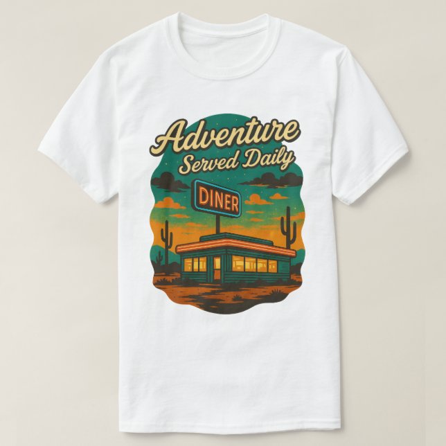 T-shirt Aventure Servi Quotidien Retro Diner Imprimer (Design devant)
