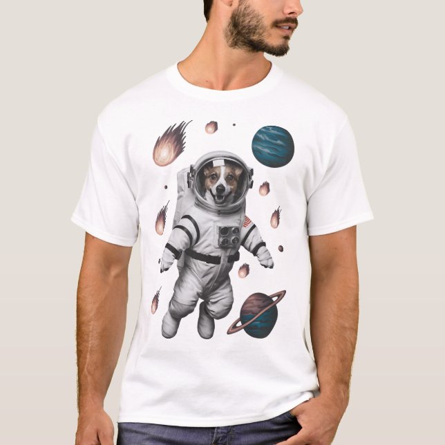 T-shirt Aventure spatiale avec un chien astronaute (Devant)