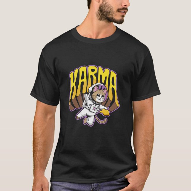 T-shirt Aventure spatiale drôle de chat astronaute Karma A (Devant)