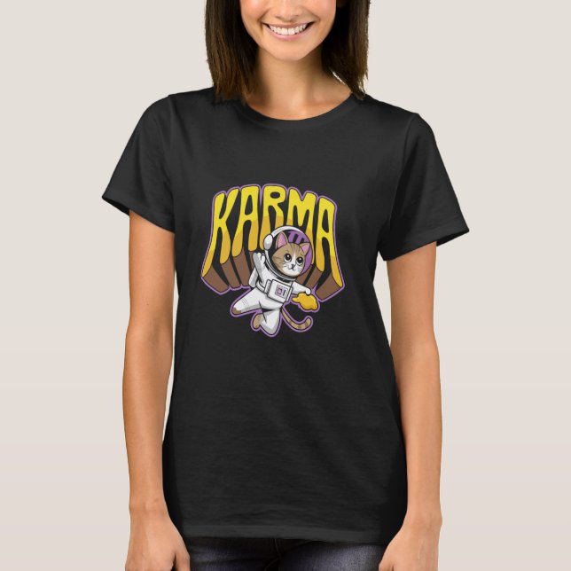 T-shirt Aventure spatiale drôle de chat astronaute Karma C (Devant)