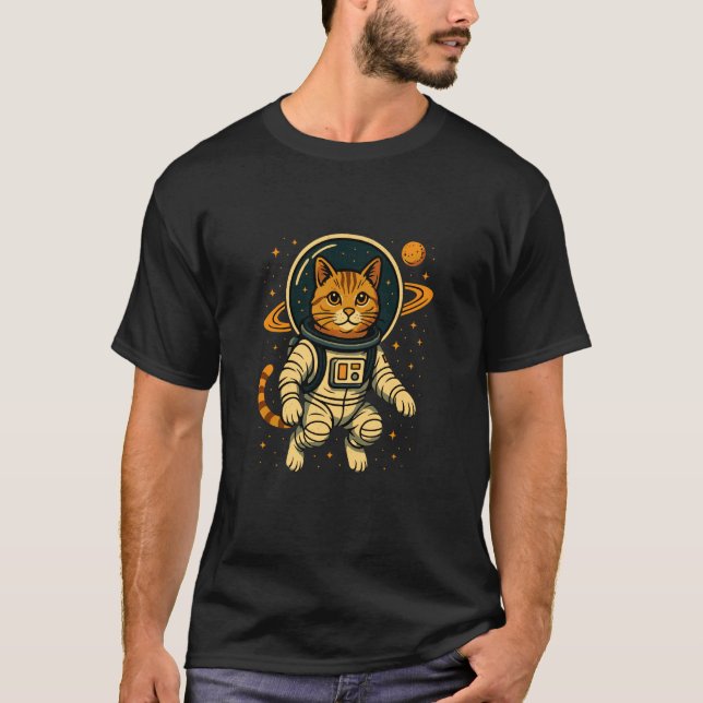 T-shirt Aventure spatiale drôle et cosmique de chat astron (Devant)