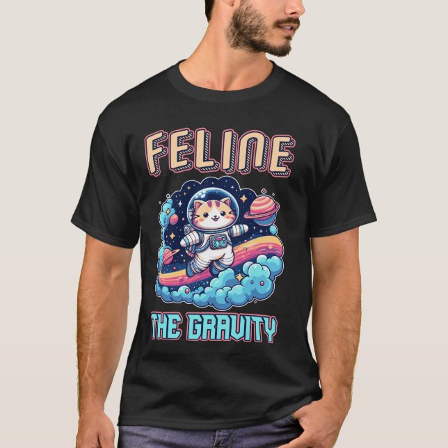 T-shirt Aventure spatiale du chat astronaute de la gravité (Devant)
