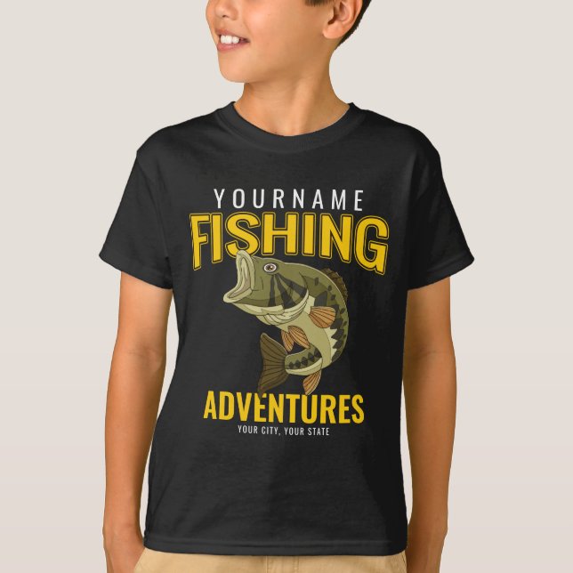 T-shirt Aventures de pêche personnalisées Basse Pêcheur (Devant)