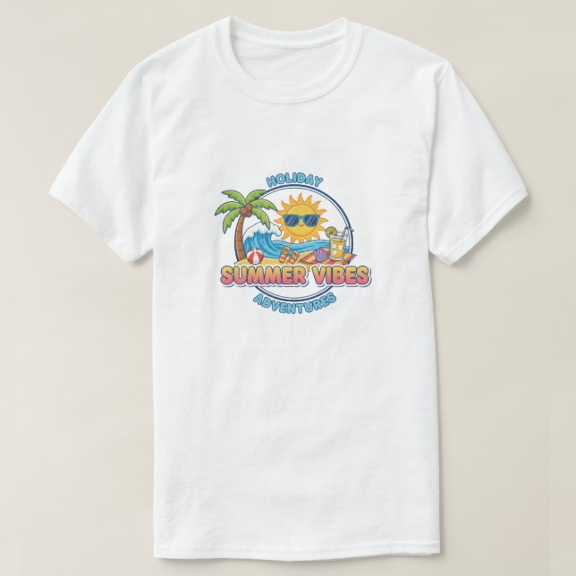 T-shirt Aventures de vacances, ambiance estivale (Design devant)