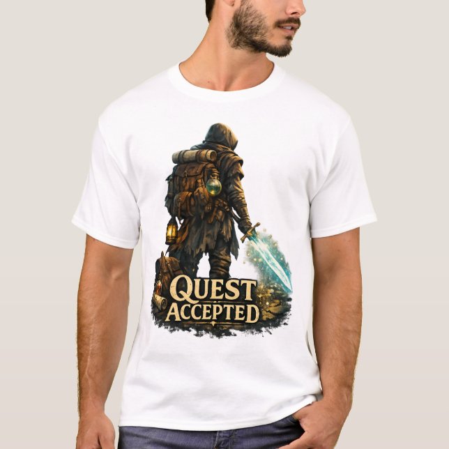 T-shirt Aventurier de Fantaisie Quête Acceptée (Devant)