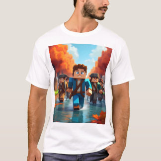 T-shirt Aventuriers de Minecraft explorant un cours d'eau