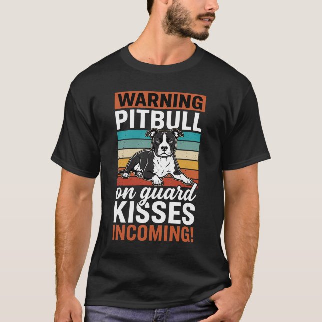 T-shirt Avertissement Bisous Pitbull Rétro Chien (Devant)