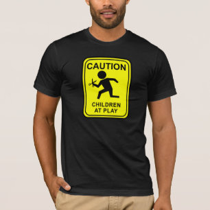 T-shirt Avertissez les enfants au jeu - en courant avec