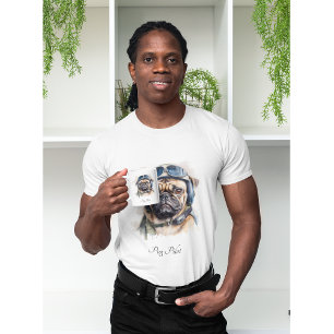 T-Shirt Aviateur Vintage Pug Pilote Nom Personnali