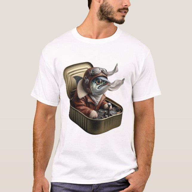 T-shirt  Aviator Sardine Funny Flying Fish Tee (Devant)