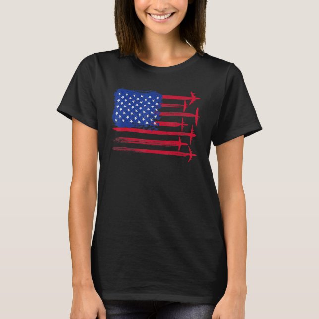 T-shirt Avion américain Drapeau 4 juillet (Devant)