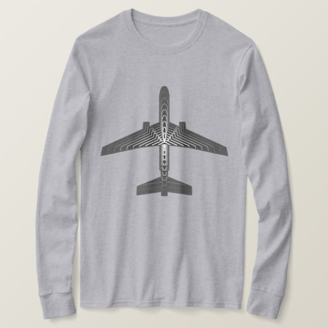 T-shirt Avion Art Déco, Graphite et Gris Argent (Design devant)