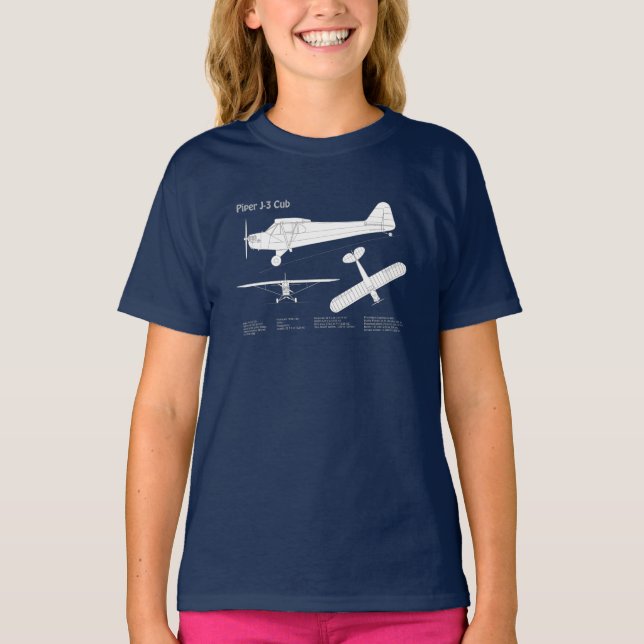 T-shirt Avion Cub - Plan directeur de l'avion ABD (Devant)