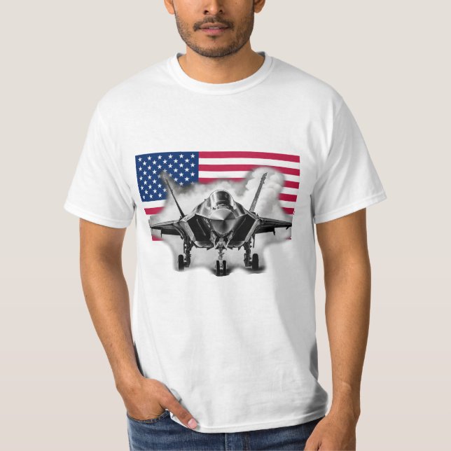 T-shirt Avion de chasse F-35 avec Arrière - plan du drapea (Devant)