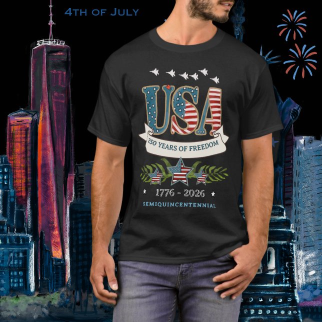 T-shirt avion de combat patriotique 250 ans de lib (250 Years of Freedom Patriotic Fighter Jet T-Shirt)