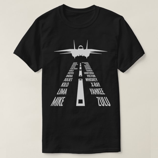 T-shirt Avion F14 Tomcat Pilote Atterrissage Alphabet phon (Design devant)