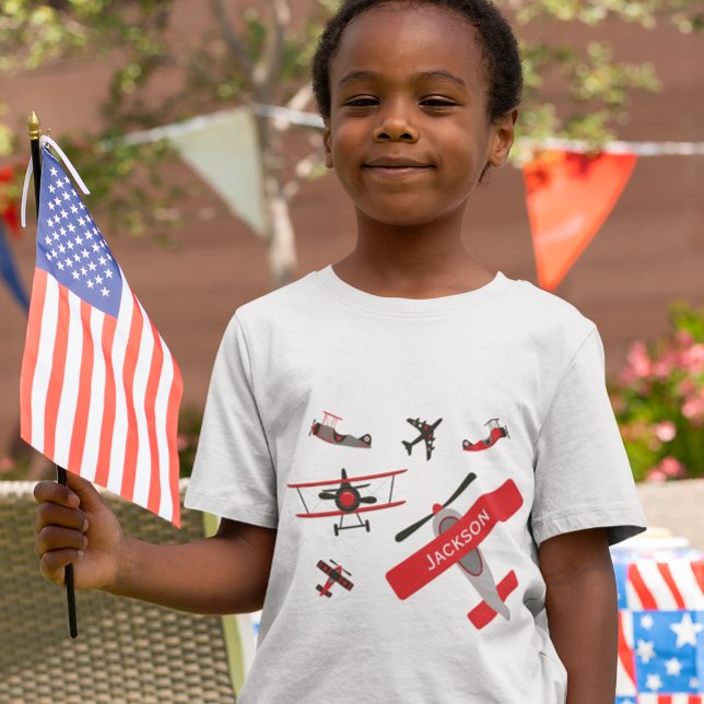T-shirt Avion militaire rétro rouge et noir 2ÈME GUERRE MO (Créateur téléchargé)