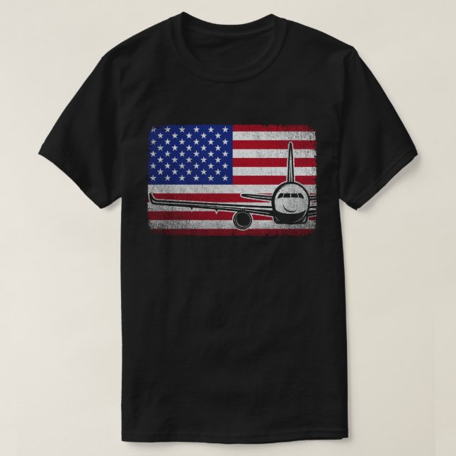 T-shirt Avion pilote Avion American Flag Plane Aviation (Design devant)