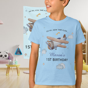 T-shirt Avion Vintage Bleu Le Temps Passe 1er Anniversaire