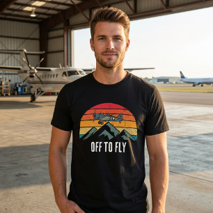 T-shirt Avion Vintage Crépuscule Rétro Montagnes Petit Ami