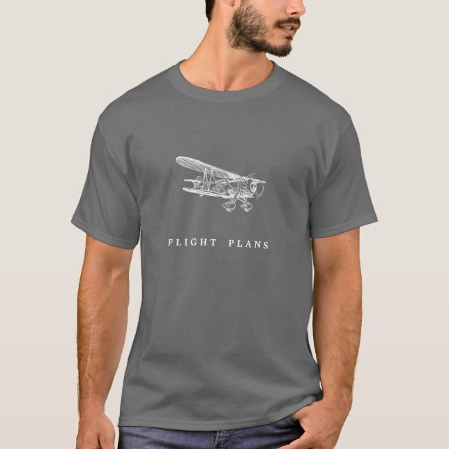 T-shirt Avion vintage, plans de vol (Devant)