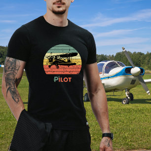 T-shirt Avion Vintage Rétro Coucher de Soleil Fun Aviateur