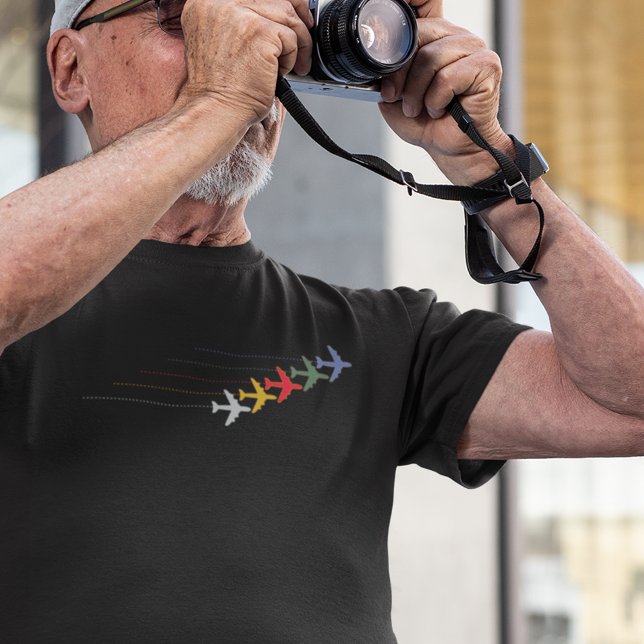 T-shirt Avions couleur voyage avec ligne pointillée en noi (aero style)