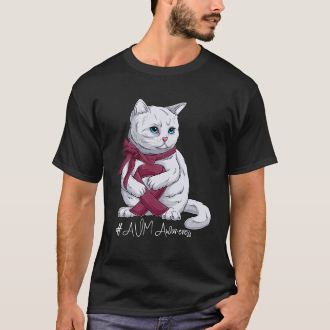 T-shirt AVM Awareness Month Burgundy Ribbon Cat (Devant)