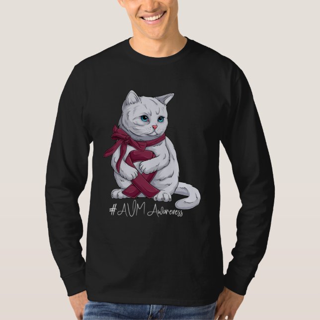 T-shirt AVM Awareness Month Burgundy Ribbon Cat (Devant)