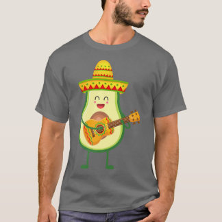T-shirt Avocado Avec Sombrero Jouant Guitare Cinco De Mayo