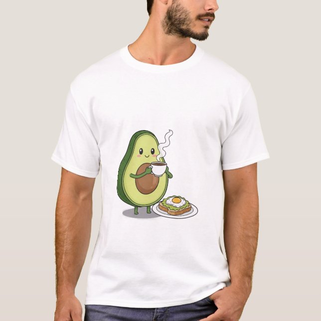 T-shirt Avocado drinking coffee and eating avocado on toas (Devant)