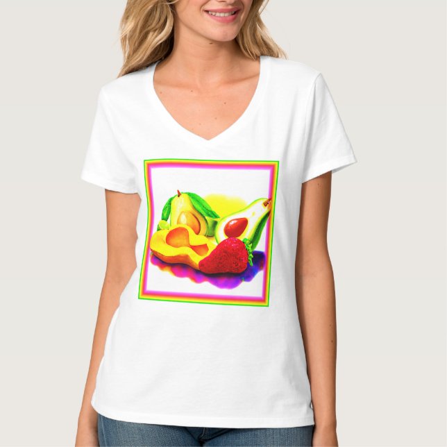 T-shirt Avocado tropical, fraise et mangue. Commandez dès  (Devant)