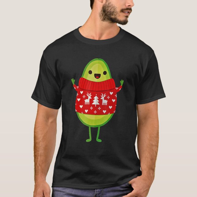 T-shirt Avocado Wearing Ugly Sweater Merry Christmas (Devant)